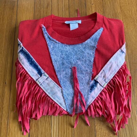 Womens Vintage 1980's Red Gepetto Tasseled Southwestern Western Rodeo T-shirt - Picture 1 of 15